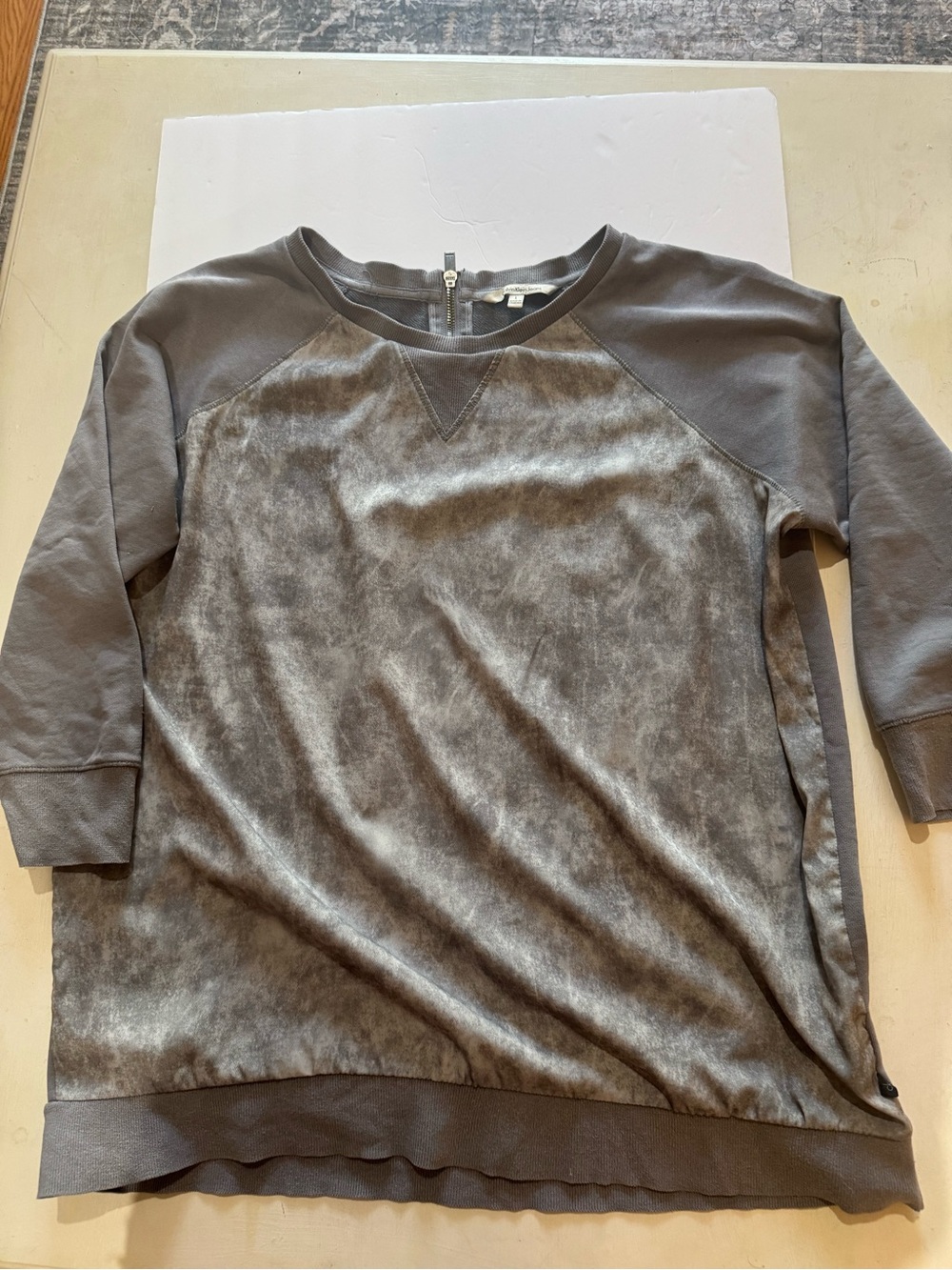 Grey Velvet-Front Sweatshirt Top
